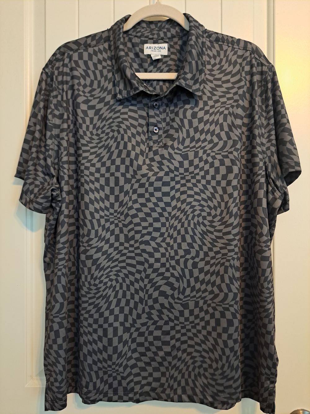 VTG Style Trippy Goth Warped Checkerboard Polo XXL Oversized Y2K Skater Grunge